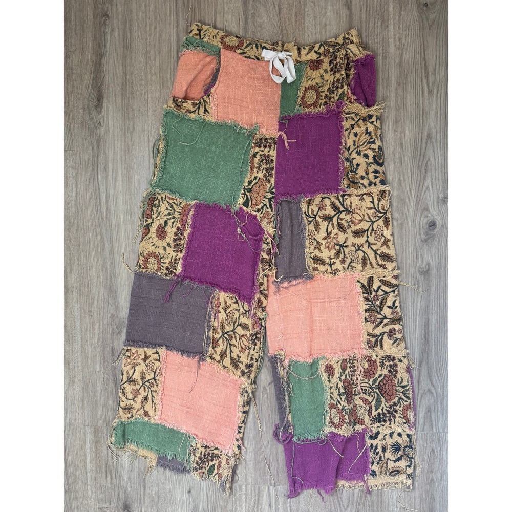 Jaded Gypsy Patchwork Boho Wide Leg Pants Multi Floral Frayed L/XL NEW - Picture 2 of 5